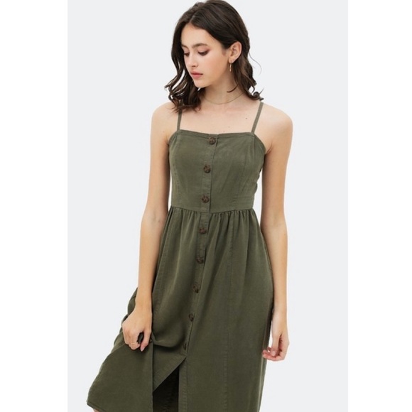 Olive / Army Green Button Down Dress - Picture 3 of 5